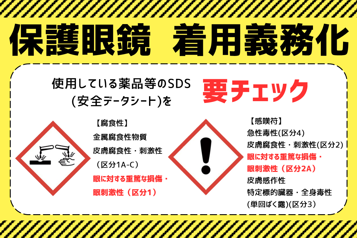 【労安法改正】特定の化学物質を取り扱う事業所での保護眼鏡の着用が義務化されました